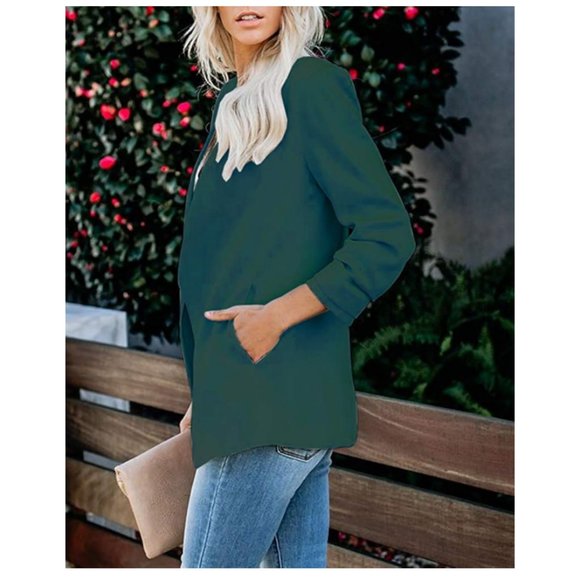 3/4 sleeve ruched blazer, dark green, M, never worn, came without tags - Picture 6 of 8